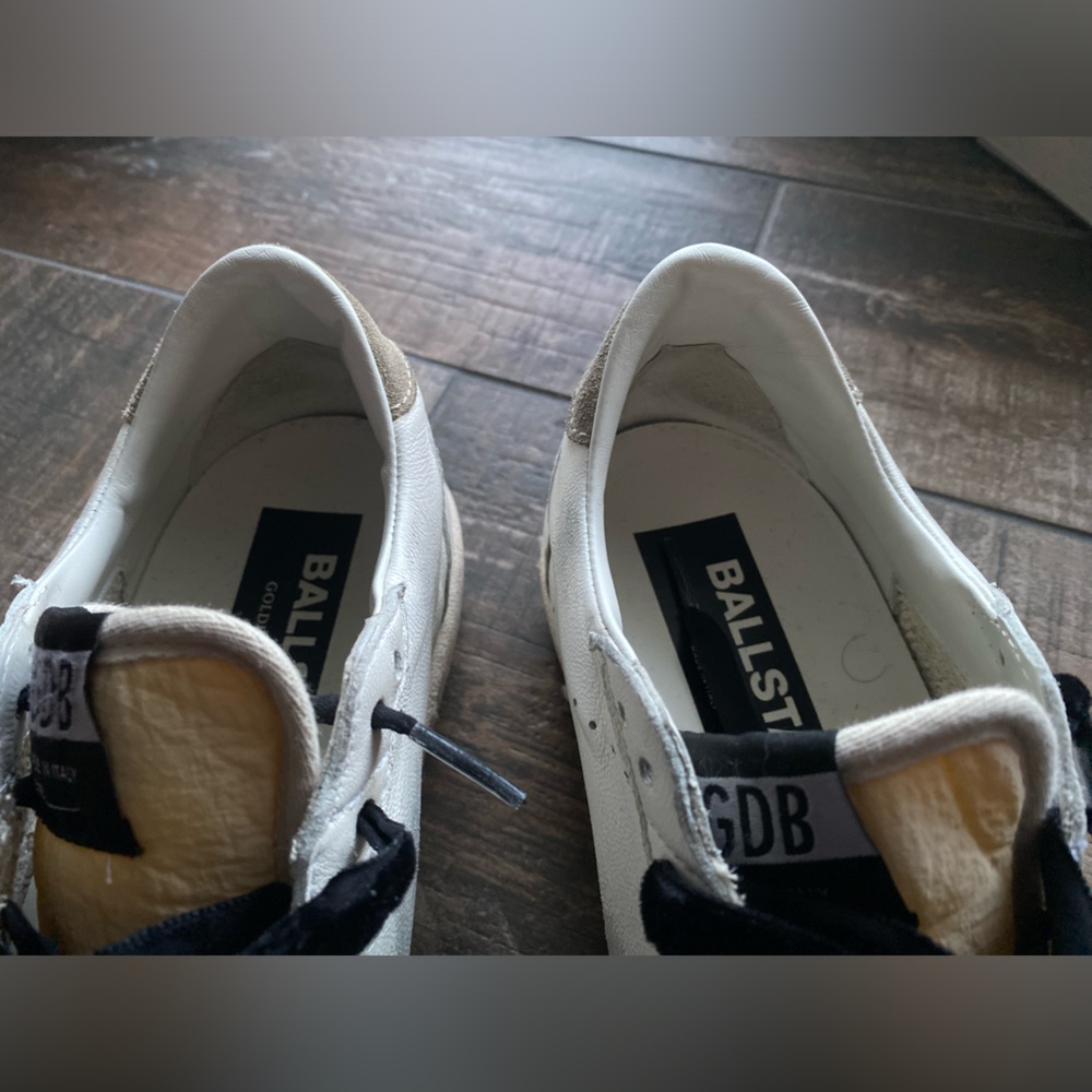 RARE! Golden Goose Ball Star distressed printed suede-trimmed leather sneakers - Picture 9 of 14